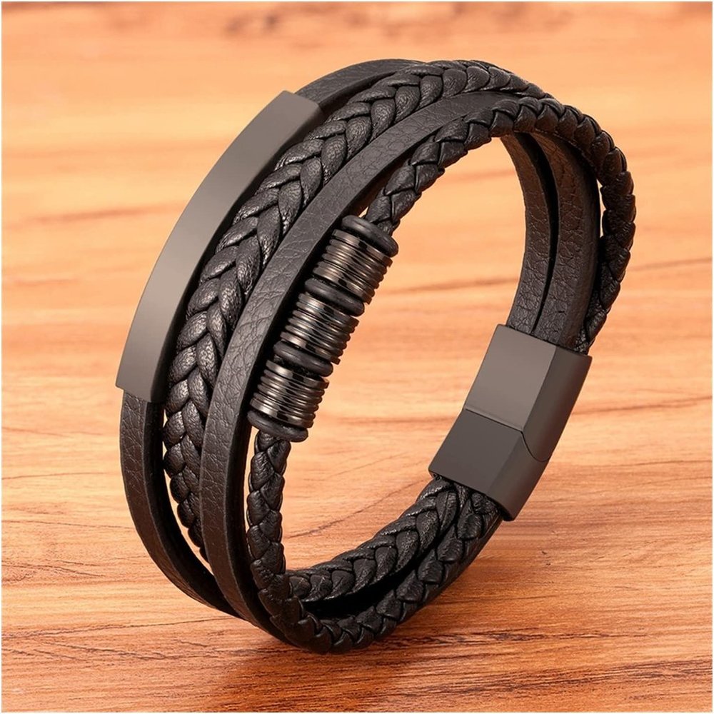 Men's Leather Braided Bracelet Celtic Bangle Titanium Steel Clasp